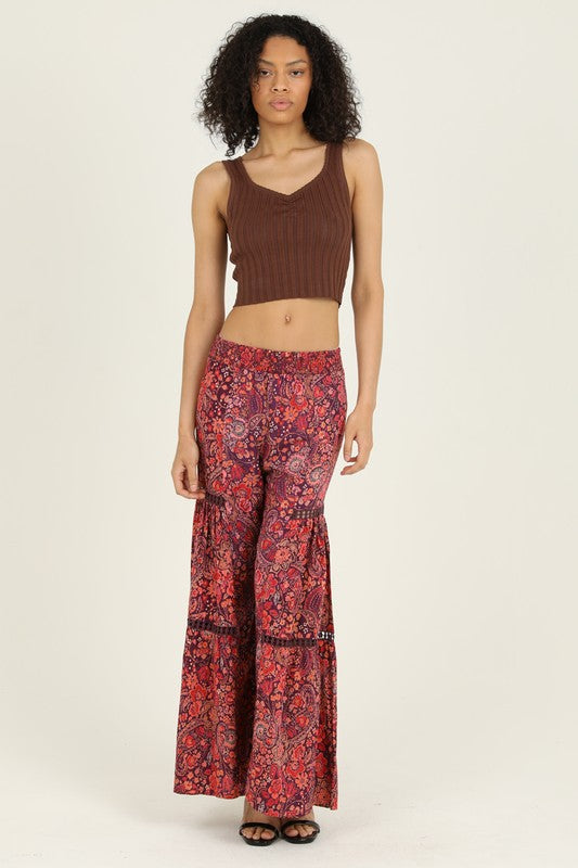 Paisley Plum Wide Leg Bottoms