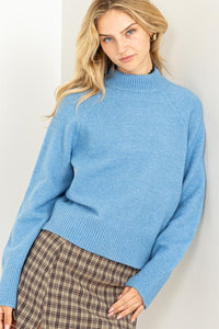 Blue Gumdrop Mock neck Sweater